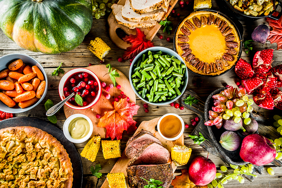 table full of fall foods